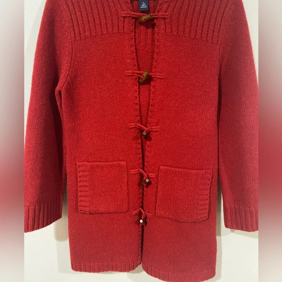 Lands end wool hooded red cardigan womens medium SMALL HOLES - Picture 4 of 12